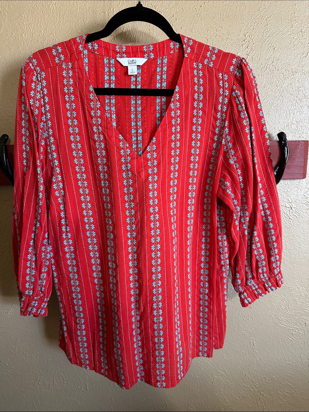 croft & barrow Red V-Neck Floral Stripe Blouse